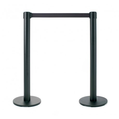 2 postes metálicos negros y cinta retráctil negra