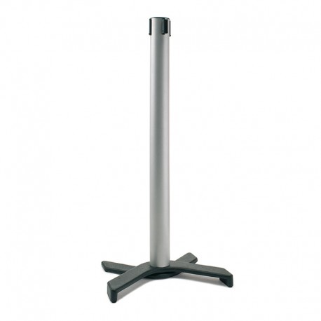 Poste metálico axial plata y cinta retráctil negra 3 m