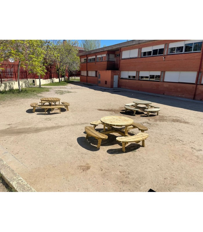 MESA REDONDA PARA PATIO INFANTIL CON BANCOS INTEGRADOS