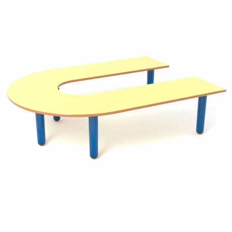 Mesa escolar semicircular con patas de plástico