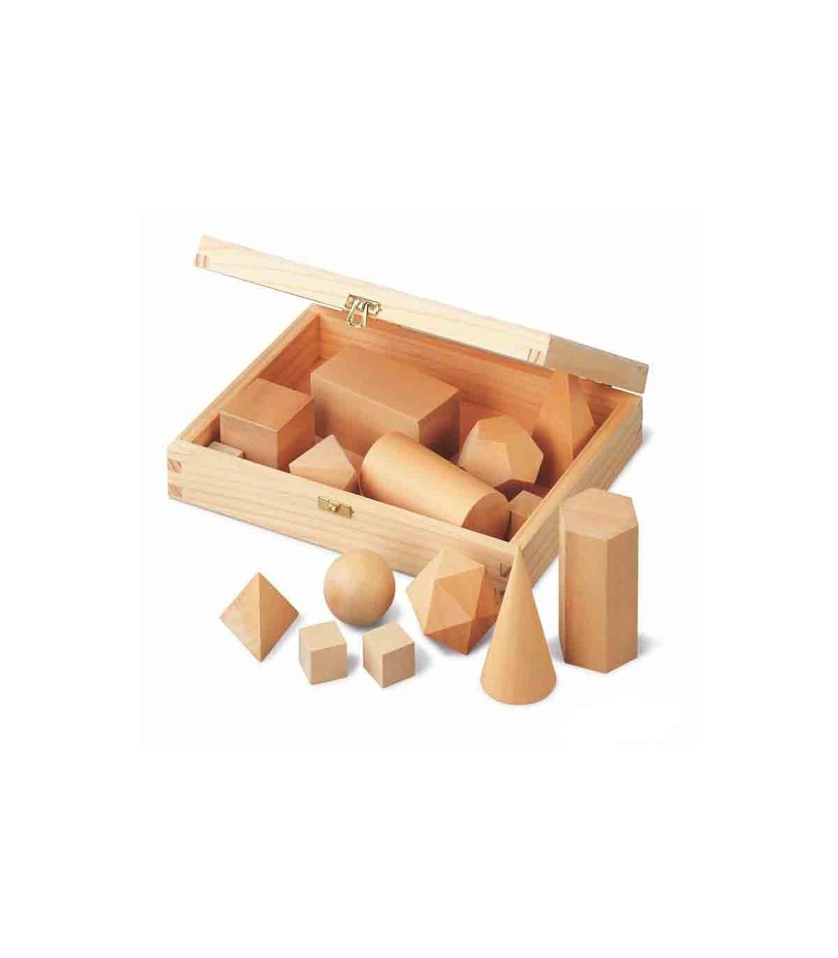 Bloques De Madera Montessori De Cuerpos Geométricos – Juguete Educativo Para Apilar Y Encajar, Poliedros De Madera Para Matemáticas Y Coordinación (6x3x3 Cm)