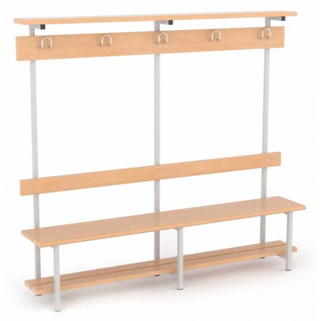 Banco estratificado madera con zapatero, respaldo y perchero