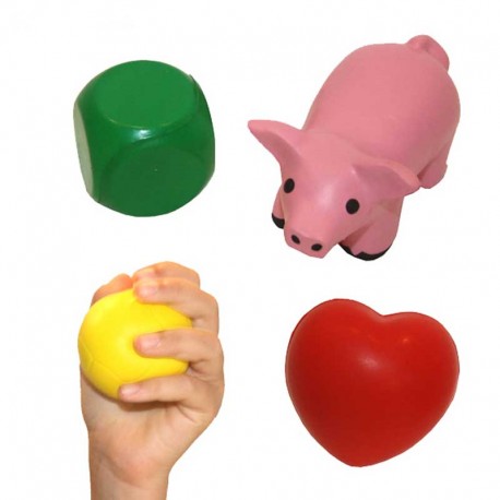 Conjunto antiestrés de pelota, dado, cerdito y corazón