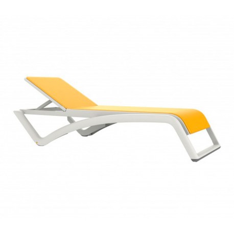 Tumbona 5 posiciones con ruedas amarilla
