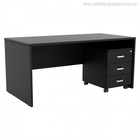 Mesa de panel con cajonera negra