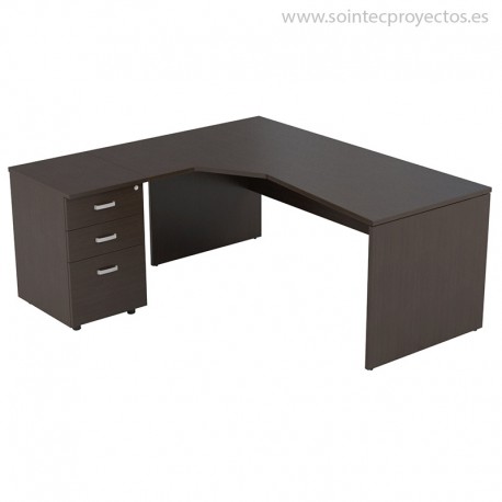 Mesa compacta con ángulo recto y cajonera