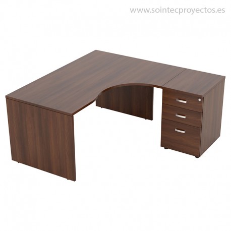 Mesa compacta de ángulo curvo y cajonera