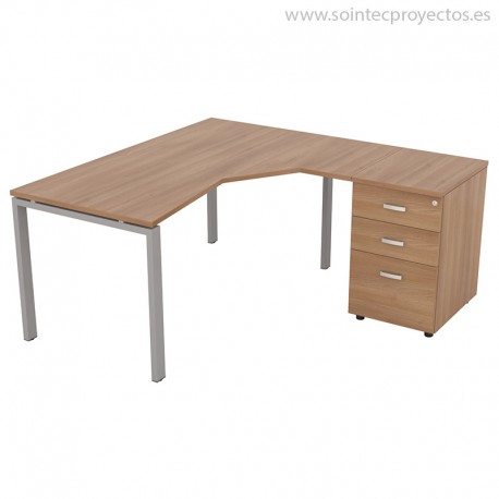 Mesa pórtica ángulo recto con cajonera