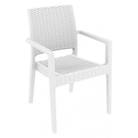 Silla ratan indiana blanca con brazos