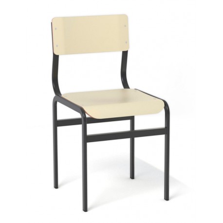 Silla escolar de madera con base metálica