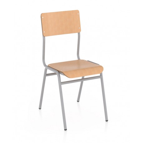 Silla de madera con tubo gris de acero