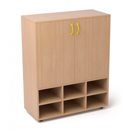 Armario de madera con estante y 6 casilleros