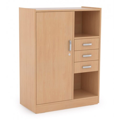 Armario de madera de 1 puerta y cajones apilable