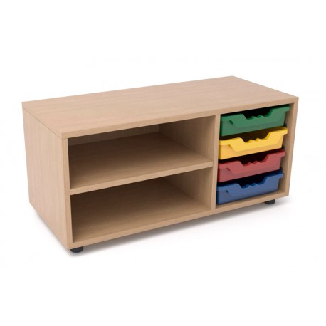 Estantería de madera baja con balda y 4 gavetas