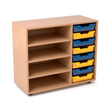 Estantería de madera con 3 estantes y gavetero