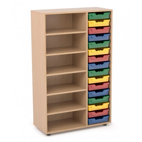 Estantería de madera con 5 estantes y 1 gavetero