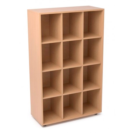 Estantería de madera con 12 casilleros